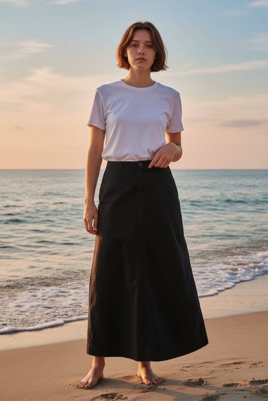 Vintage Y2K Gap Stretch 1 Black Maxi Skirt Classic Casual Beach Resort Wear